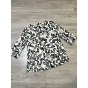 Alfani Petite Blouse Women Black White Abstract Print Zipper Neck 3/4 Sleeve S